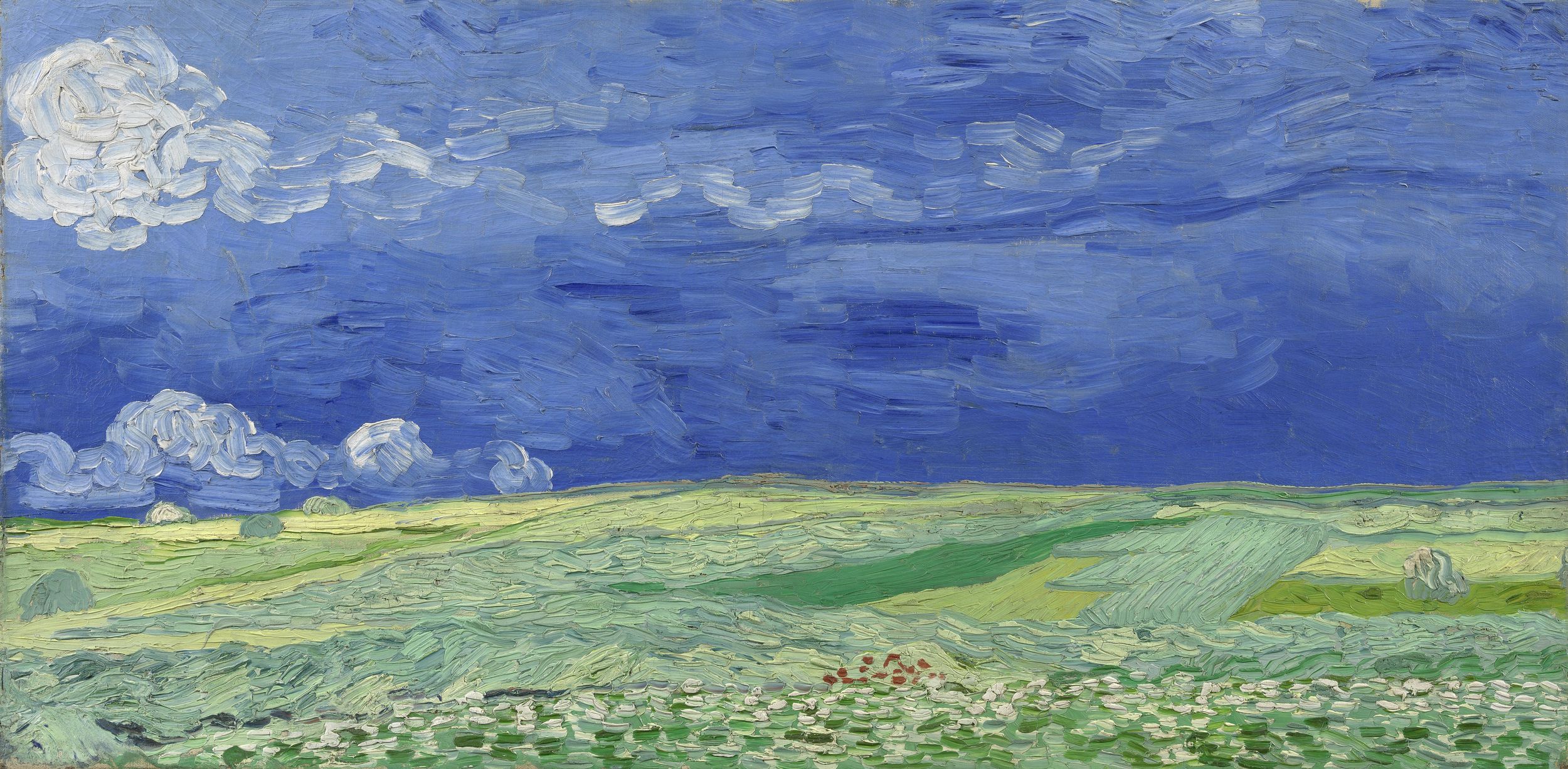 Картина Ван Гога Пшеничное поле под облачным небом 1890